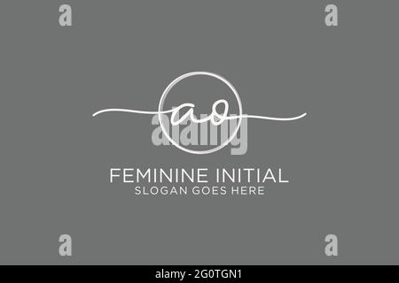 AO handwriting logo with circle template vector logo of initial signature, wedding, fashion, floral and botanical with creative template. Stock Vector