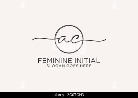AC handwriting logo with circle template vector logo of initial signature, wedding, fashion, floral and botanical with creative template. Stock Vector