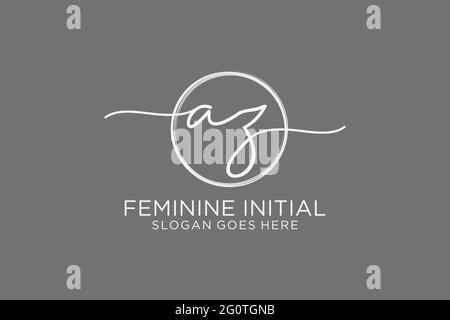 AZ handwriting logo with circle template vector logo of initial signature, wedding, fashion, floral and botanical with creative template. Stock Vector