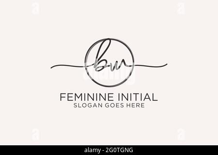 BW handwriting logo with circle template vector logo of initial signature, wedding, fashion, floral and botanical with creative template. Stock Vector