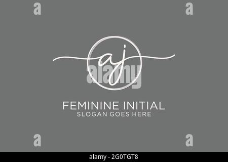 AJ handwriting logo with circle template vector logo of initial signature, wedding, fashion, floral and botanical with creative template. Stock Vector