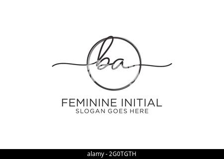 BA handwriting logo with circle template vector logo of initial signature, wedding, fashion, floral and botanical with creative template. Stock Vector