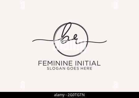 BR handwriting logo with circle template vector logo of initial signature, wedding, fashion, floral and botanical with creative template. Stock Vector