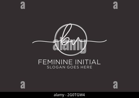 BV handwriting logo with circle template vector logo of initial signature, wedding, fashion, floral and botanical with creative template. Stock Vector
