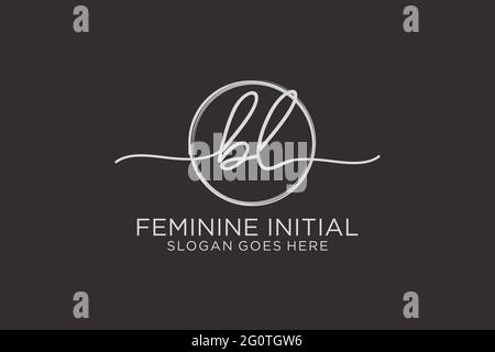 BL handwriting logo with circle template vector logo of initial signature, wedding, fashion, floral and botanical with creative template. Stock Vector