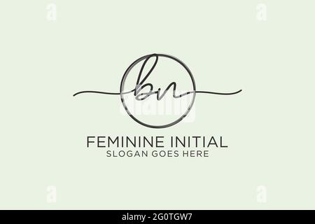 BN handwriting logo with circle template vector logo of initial signature, wedding, fashion, floral and botanical with creative template. Stock Vector