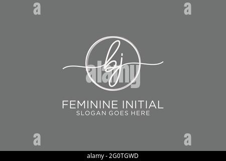 BJ handwriting logo with circle template vector logo of initial signature, wedding, fashion, floral and botanical with creative template. Stock Vector
