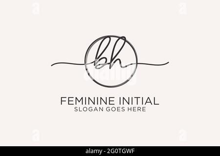 BH handwriting logo with circle template vector logo of initial signature, wedding, fashion, floral and botanical with creative template. Stock Vector