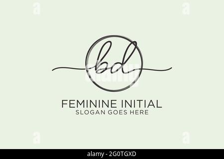 BD handwriting logo with circle template vector logo of initial signature, wedding, fashion, floral and botanical with creative template. Stock Vector