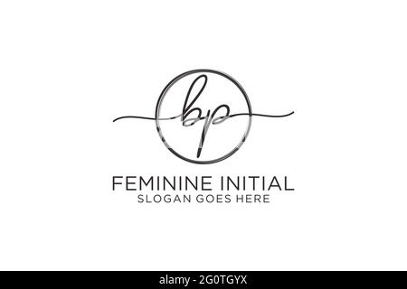 BP handwriting logo with circle template vector logo of initial signature, wedding, fashion, floral and botanical with creative template. Stock Vector