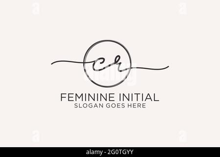 CR handwriting logo with circle template vector logo of initial signature, wedding, fashion, floral and botanical with creative template. Stock Vector