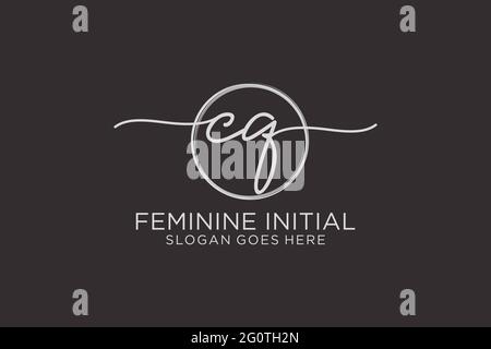 CQ handwriting logo with circle template vector logo of initial signature, wedding, fashion, floral and botanical with creative template. Stock Vector