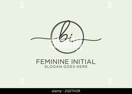 BI handwriting logo with circle template vector logo of initial signature, wedding, fashion, floral and botanical with creative template. Stock Vector