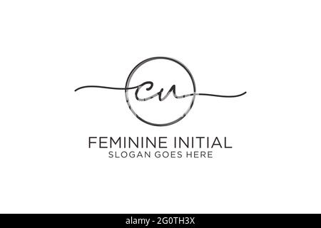 CU handwriting logo with circle template vector logo of initial signature, wedding, fashion, floral and botanical with creative template. Stock Vector