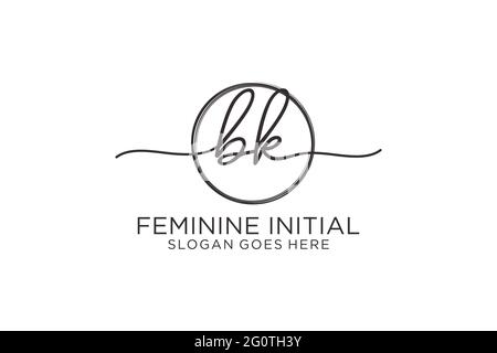 BK handwriting logo with circle template vector logo of initial signature, wedding, fashion, floral and botanical with creative template. Stock Vector