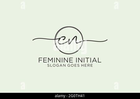 CN handwriting logo with circle template vector logo of initial signature, wedding, fashion, floral and botanical with creative template. Stock Vector