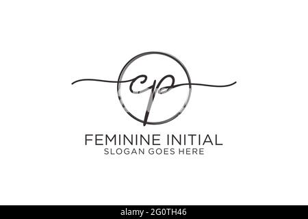 CP handwriting logo with circle template vector logo of initial signature, wedding, fashion, floral and botanical with creative template. Stock Vector