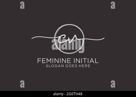 CV handwriting logo with circle template vector logo of initial signature, wedding, fashion, floral and botanical with creative template. Stock Vector