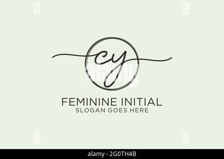 CY handwriting logo with circle template vector logo of initial signature, wedding, fashion, floral and botanical with creative template. Stock Vector