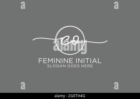 CO handwriting logo with circle template vector logo of initial signature, wedding, fashion, floral and botanical with creative template. Stock Vector