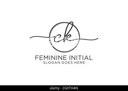 CK handwriting logo with circle template vector logo of initial signature, wedding, fashion, floral and botanical with creative template. Stock Vector