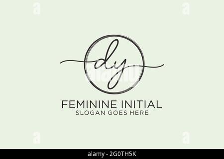 DY handwriting logo with circle template vector logo of initial signature, wedding, fashion, floral and botanical with creative template. Stock Vector