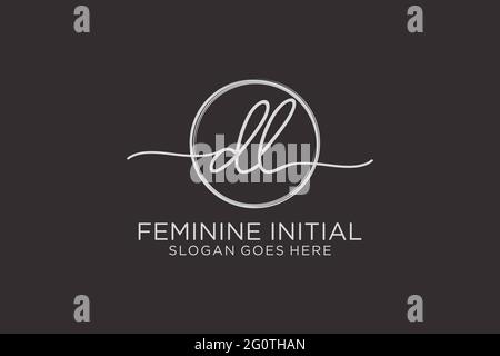 DL handwriting logo with circle template vector logo of initial signature, wedding, fashion, floral and botanical with creative template. Stock Vector