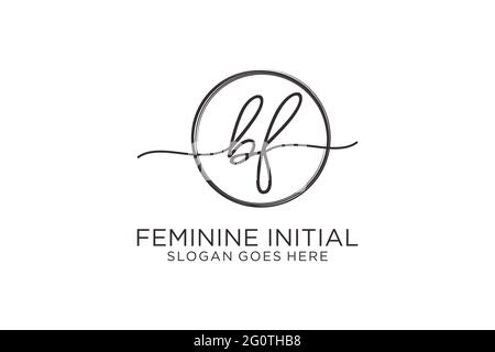 BF handwriting logo with circle template vector logo of initial signature, wedding, fashion, floral and botanical with creative template. Stock Vector