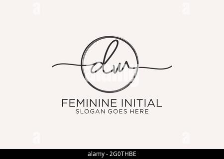 DW handwriting logo with circle template vector logo of initial signature, wedding, fashion, floral and botanical with creative template. Stock Vector