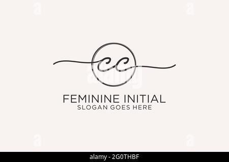 CC handwriting logo with circle template vector logo of initial signature, wedding, fashion, floral and botanical with creative template. Stock Vector