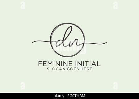 DN handwriting logo with circle template vector logo of initial signature, wedding, fashion, floral and botanical with creative template. Stock Vector