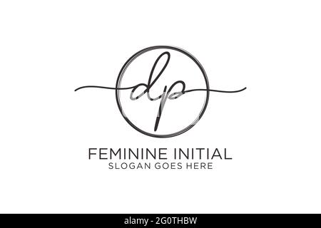 DP handwriting logo with circle template vector logo of initial signature, wedding, fashion, floral and botanical with creative template. Stock Vector