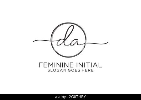 DA handwriting logo with circle template vector logo of initial signature, wedding, fashion, floral and botanical with creative template. Stock Vector