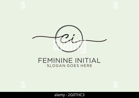 CI handwriting logo with circle template vector logo of initial signature, wedding, fashion, floral and botanical with creative template. Stock Vector
