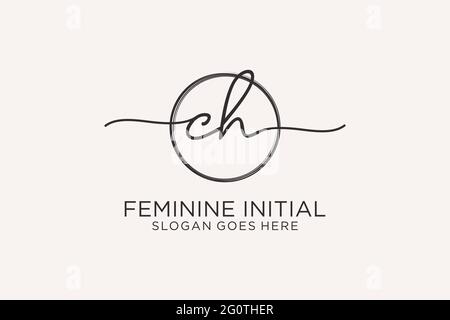CH handwriting logo with circle template vector logo of initial signature, wedding, fashion, floral and botanical with creative template. Stock Vector