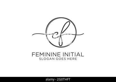CF handwriting logo with circle template vector logo of initial signature, wedding, fashion, floral and botanical with creative template. Stock Vector