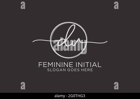 DV handwriting logo with circle template vector logo of initial signature, wedding, fashion, floral and botanical with creative template. Stock Vector