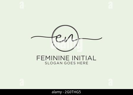 EN handwriting logo with circle template vector logo of initial signature, wedding, fashion, floral and botanical with creative template. Stock Vector