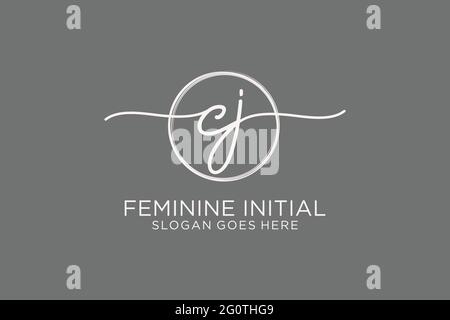 CJ handwriting logo with circle template vector logo of initial signature, wedding, fashion, floral and botanical with creative template. Stock Vector