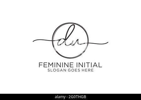 DU handwriting logo with circle template vector logo of initial signature, wedding, fashion, floral and botanical with creative template. Stock Vector