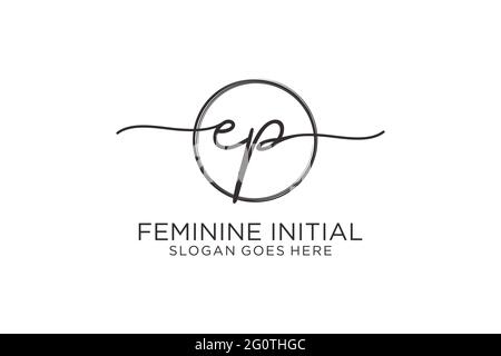 EP handwriting logo with circle template vector logo of initial signature, wedding, fashion, floral and botanical with creative template. Stock Vector