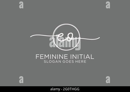 EO handwriting logo with circle template vector logo of initial signature, wedding, fashion, floral and botanical with creative template. Stock Vector