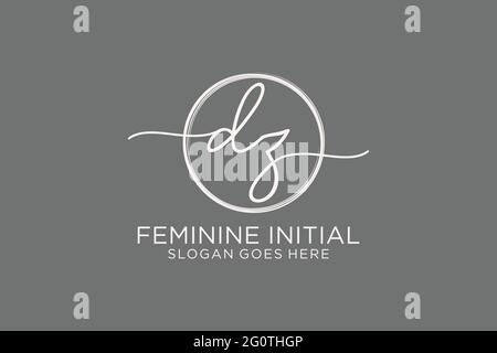 DZ handwriting logo with circle template vector logo of initial signature, wedding, fashion, floral and botanical with creative template. Stock Vector