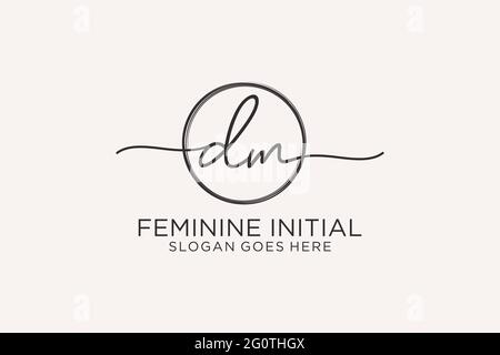 DM handwriting logo with circle template vector logo of initial signature, wedding, fashion, floral and botanical with creative template. Stock Vector