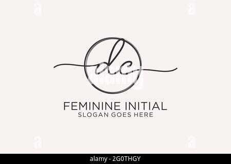 DC handwriting logo with circle template vector logo of initial signature, wedding, fashion, floral and botanical with creative template. Stock Vector