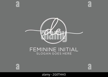 DE handwriting logo with circle template vector logo of initial signature, wedding, fashion, floral and botanical with creative template. Stock Vector
