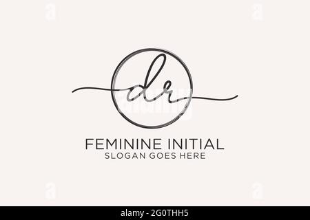DR handwriting logo with circle template vector logo of initial signature, wedding, fashion, floral and botanical with creative template. Stock Vector