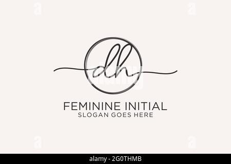 DH handwriting logo with circle template vector logo of initial signature, wedding, fashion, floral and botanical with creative template. Stock Vector