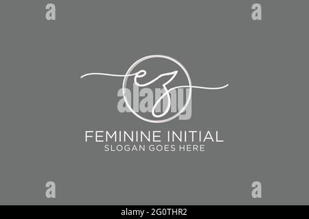 EZ handwriting logo with circle template vector logo of initial signature, wedding, fashion, floral and botanical with creative template. Stock Vector