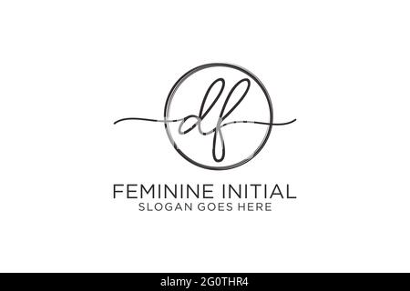 DF handwriting logo with circle template vector logo of initial signature, wedding, fashion, floral and botanical with creative template. Stock Vector